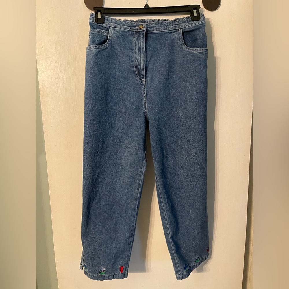 Vintage Quacker Factory embroidered crop jeans
